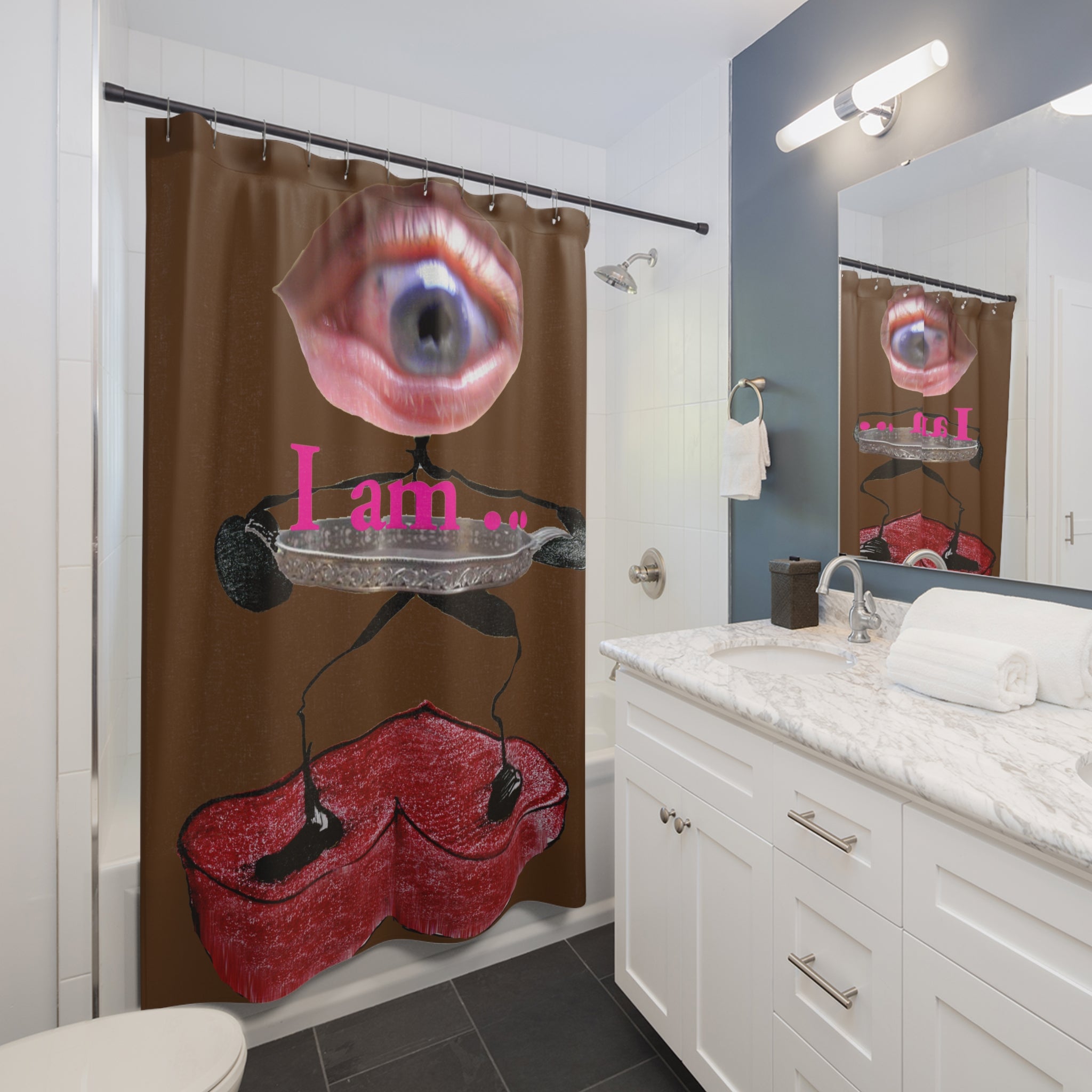 I Am… Surreal Eye Art Shower Curtain – Red Heart Figure