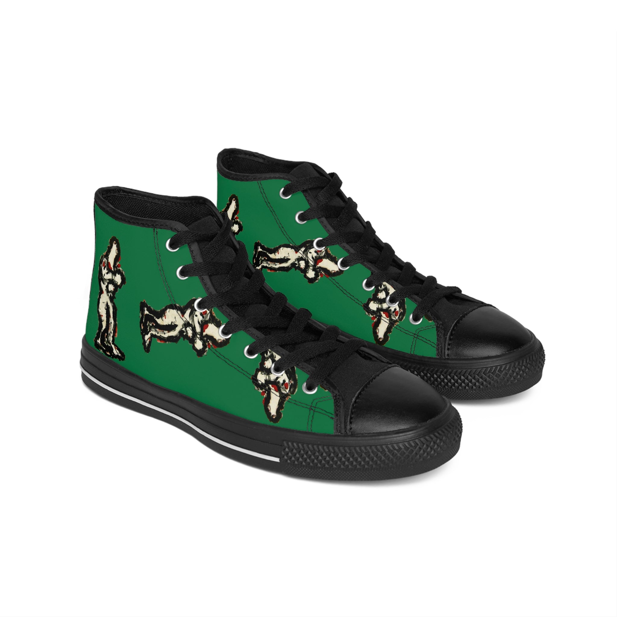 InTense – Women’s High-Top Canvas Sneakers with Abstract Figure Art – Dark Green Background