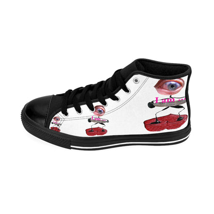 I Am – Women’s High-Top Canvas Sneakers with Surreal Eye Figure Art – White Background