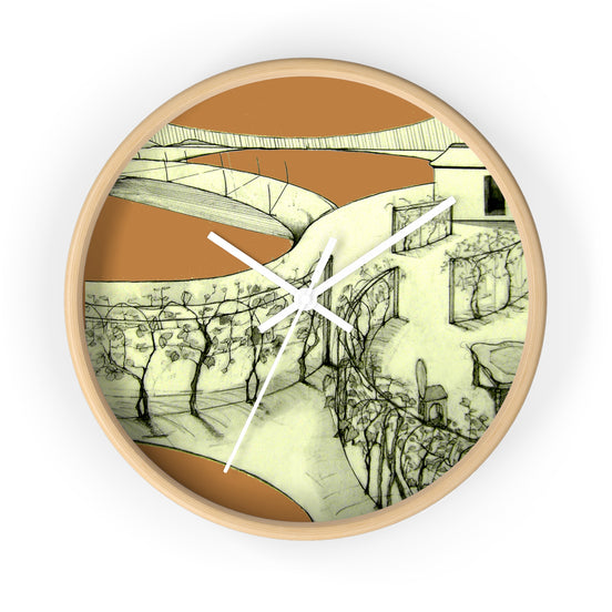 Tuscan — Hand-Drawn Landscape Designer Wall Clock (Light Brown)