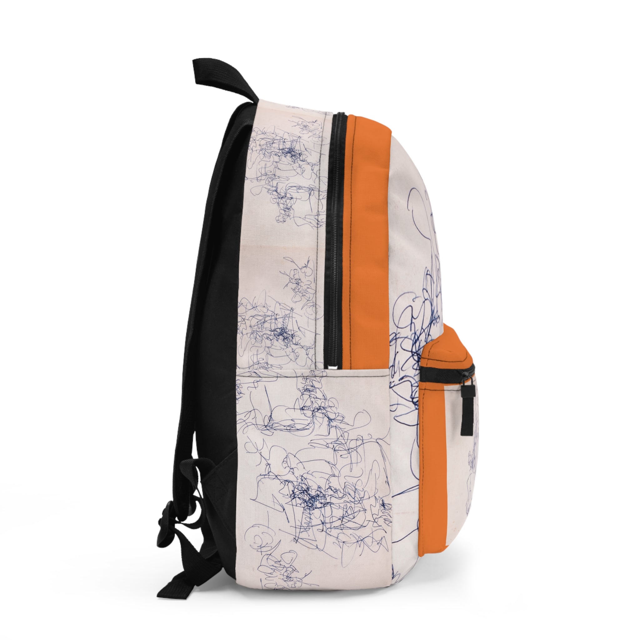 Abstract Ink Sketch Backpack — Minimalist Doodle Front Pocket Bag (light orange)