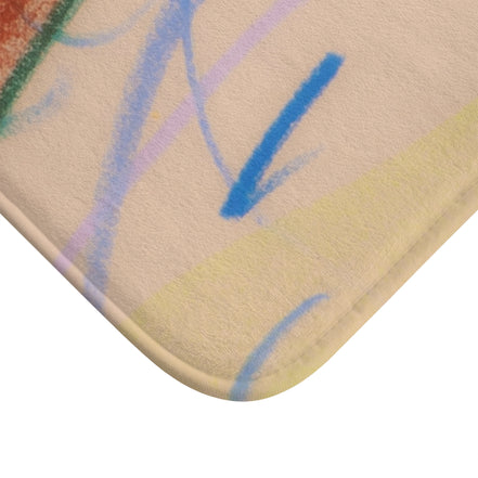 Abstract Pastel Doodle Bath Mat — Soft Watercolor Scribble Design