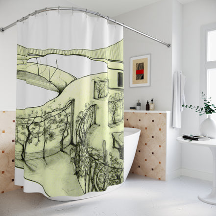 Tuscan — Hand-Drawn Landscape Shower Curtain