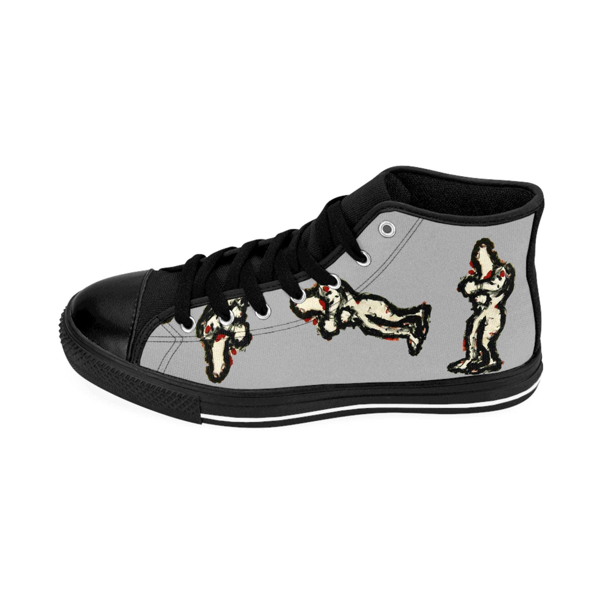 InTense – Men’s High-Top Canvas Sneakers with Abstract Figure Art – Light Grey Background