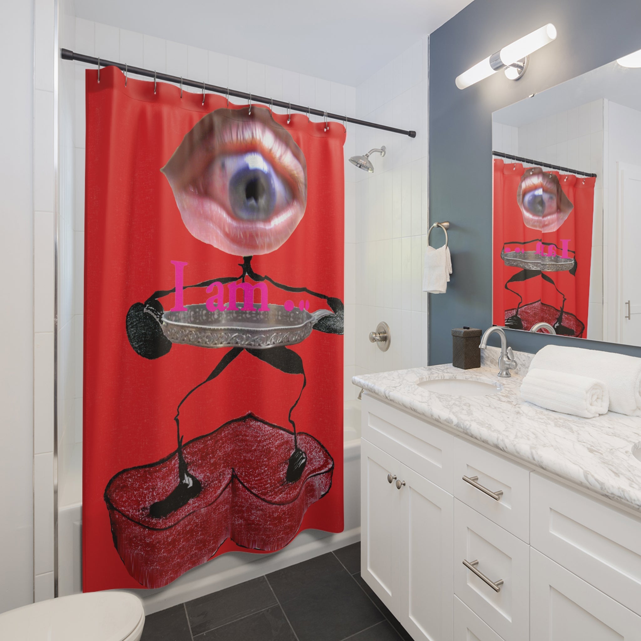 I Am… Surreal Eye Art Shower Curtain – Red Heart Figure