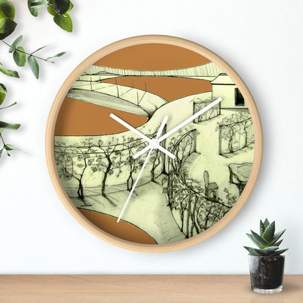 Tuscan — Hand-Drawn Landscape Designer Wall Clock (Light Brown)