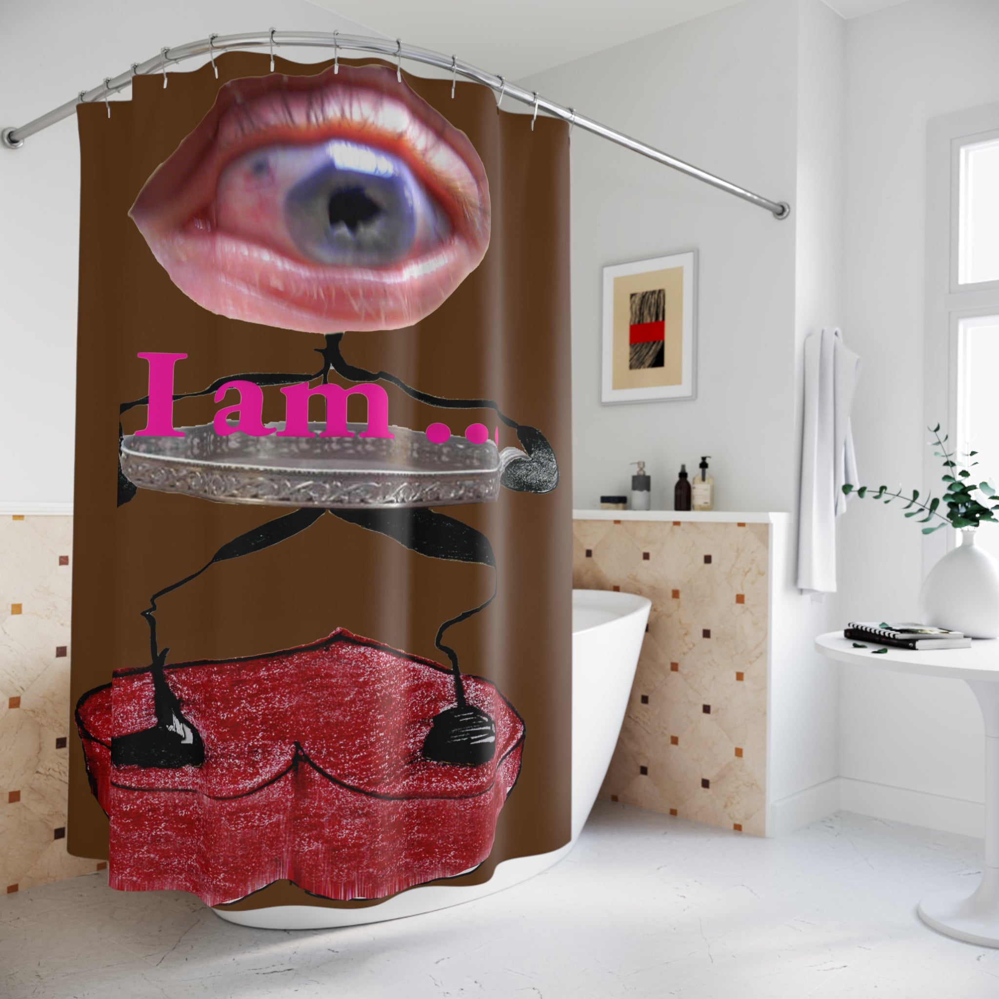 I Am… Surreal Eye Art Shower Curtain – Red Heart Figure