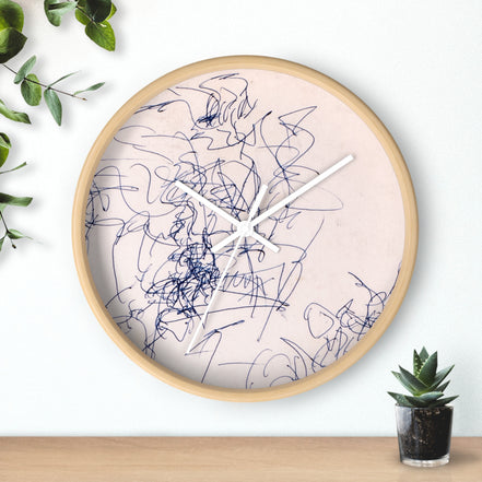 Time Spent Wall Clock — Abstract Blue Line Drawing Art