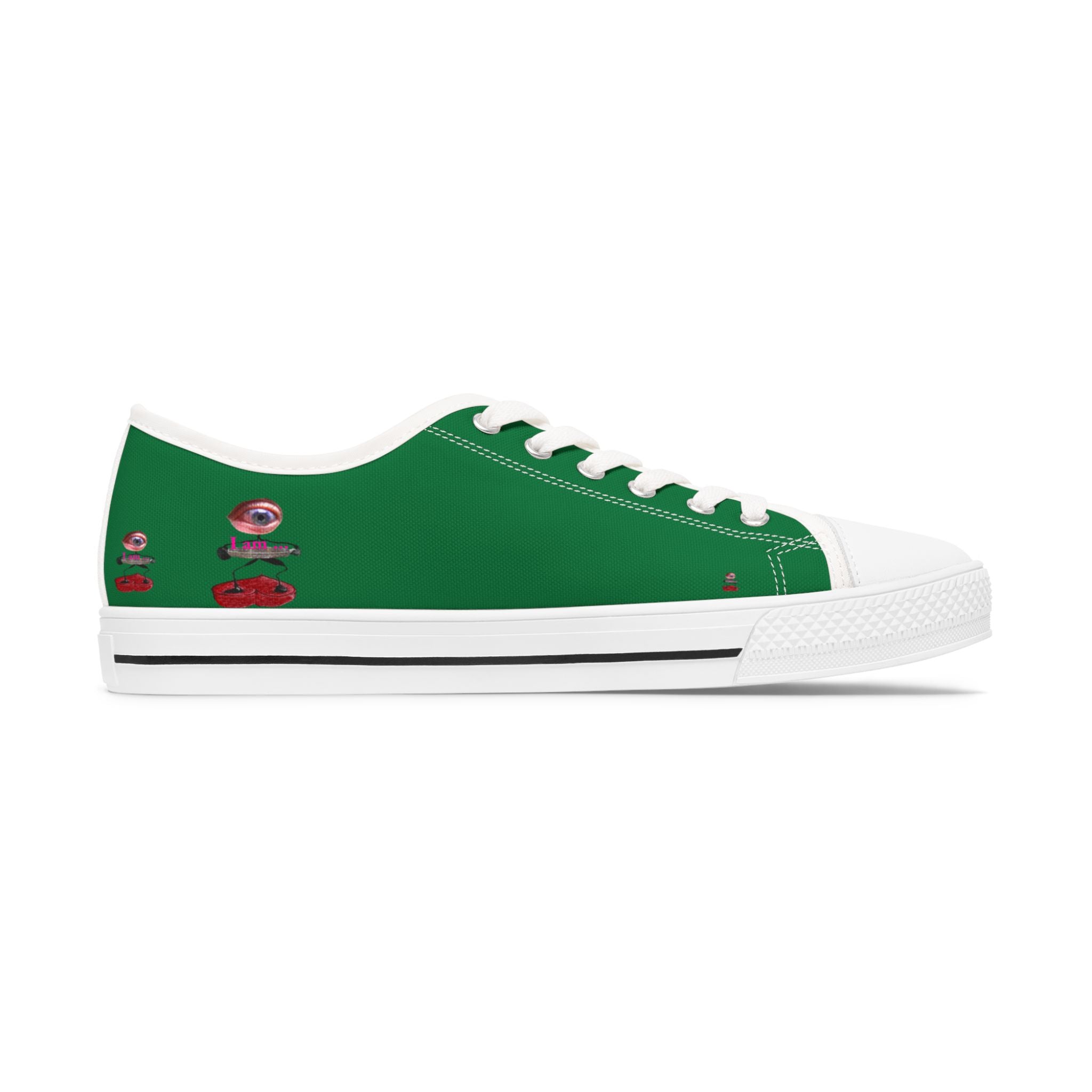 I Am – Women’s Surreal Eye Low-Top Canvas Sneakers – Dark Green Background