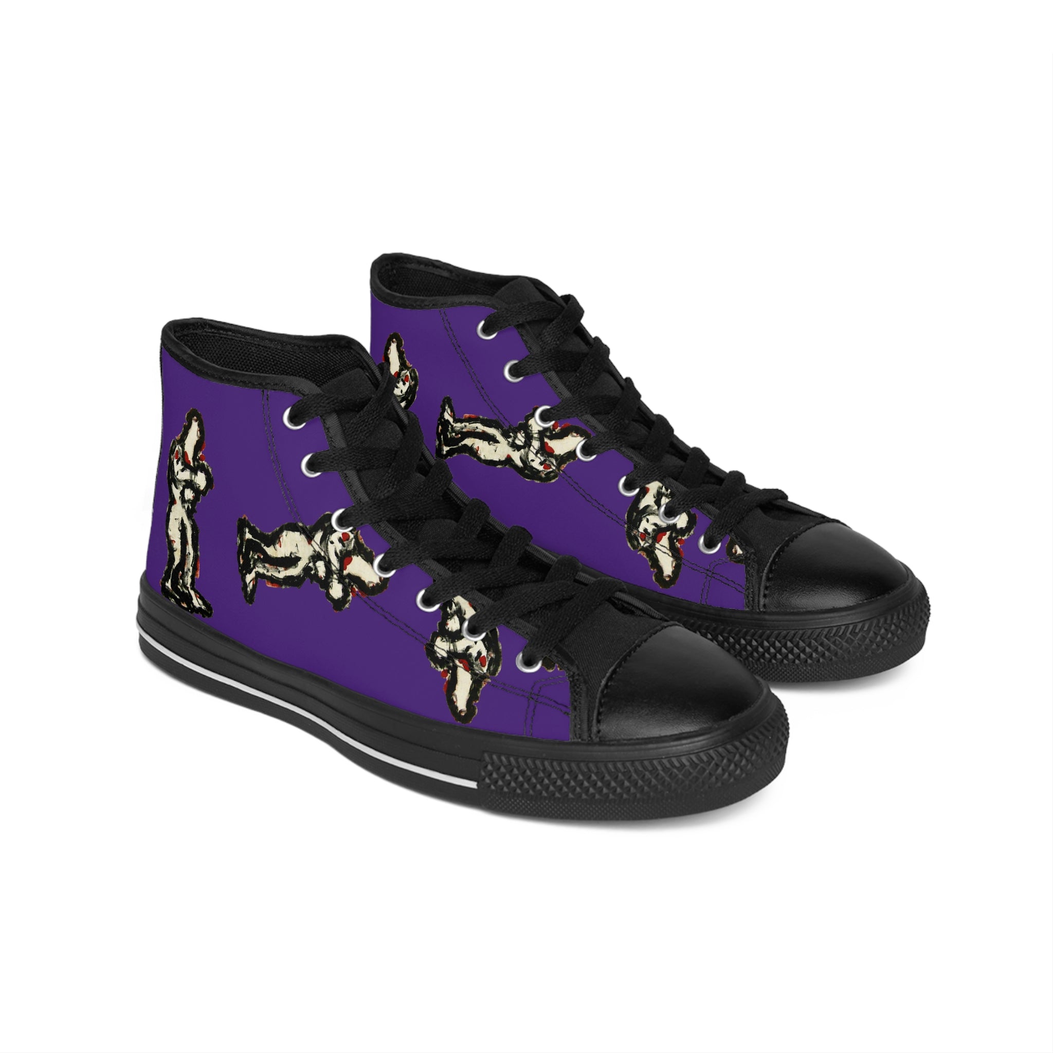 InTense – Men’s High-Top Canvas Sneakers with Abstract Figure Art – Dark Purple Background