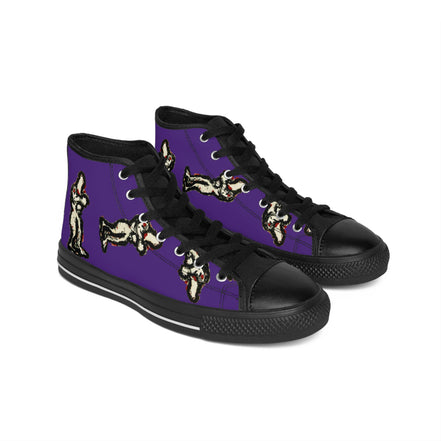 InTense – Men’s High-Top Canvas Sneakers with Abstract Figure Art – Dark Purple Background