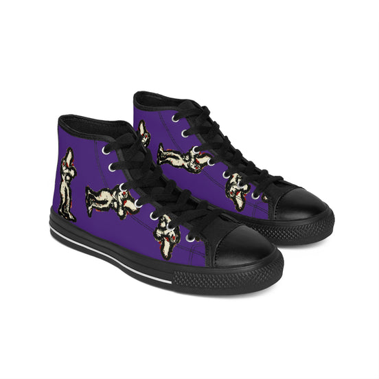 InTense – Men’s High-Top Canvas Sneakers with Abstract Figure Art – Dark Purple Background