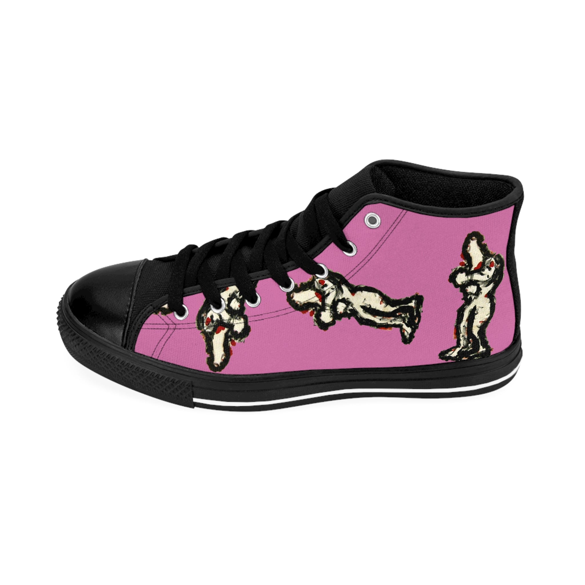 InTense – Women’s High-Top Canvas Sneakers with Abstract Figure Art – Light Pink Background