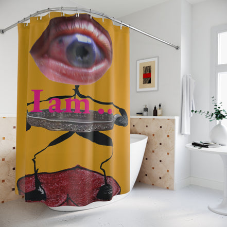 Surreal 'I Am' Art Shower Curtain – Bold Eye & Retro Collage Bathroom Decor