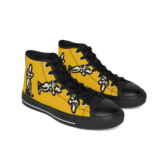 InTense – Women’s High-Top Canvas Sneakers with Abstract Figure Art – Golden Yellow Background