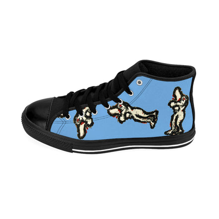 InTense – Women’s High-Top Canvas Sneakers with Abstract Figure Art – Light Blue Background