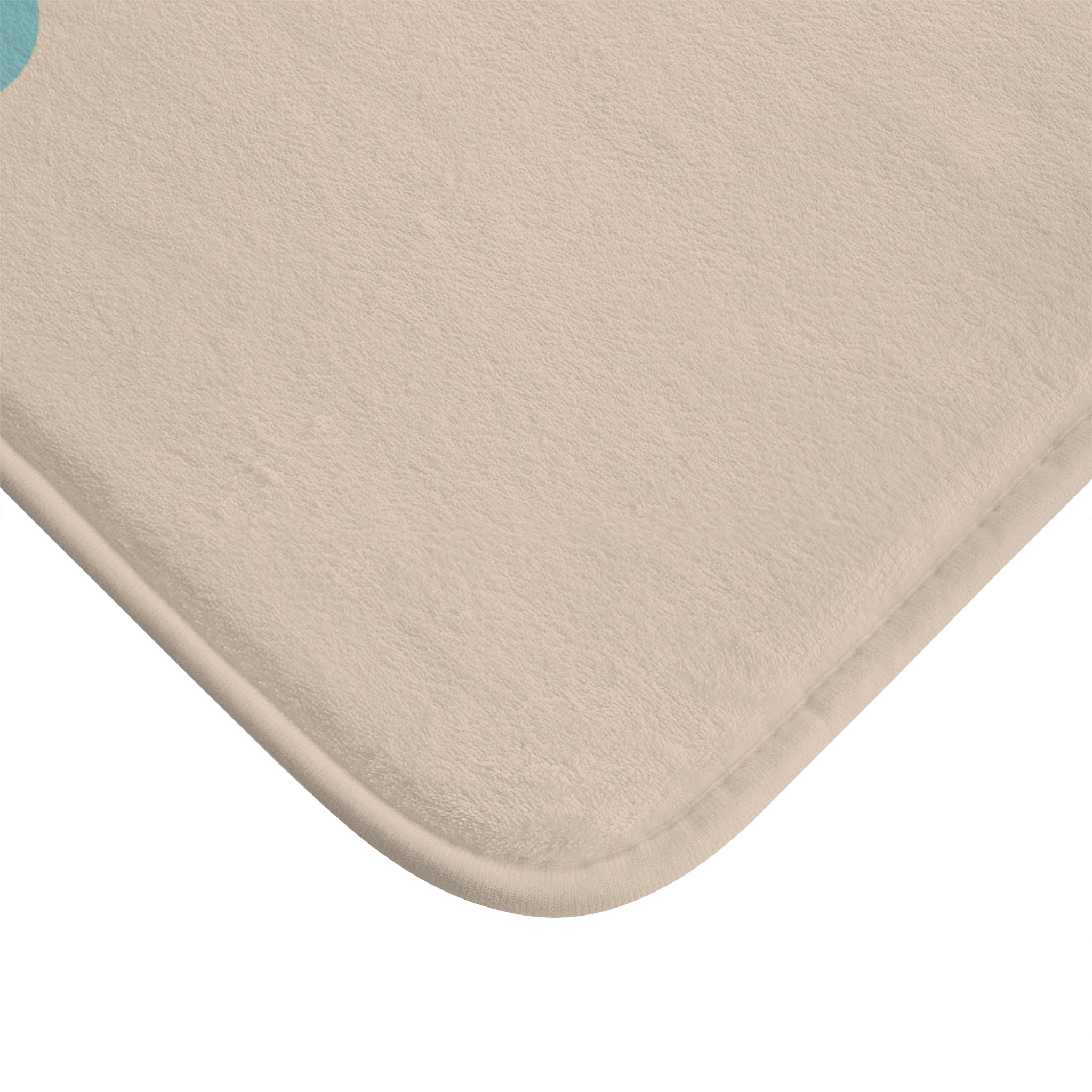 Minimalist Beige Bath Mat with Aqua Dot – Modern Non-Slip Bathroom Rug