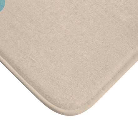 Minimalist Beige Bath Mat with Aqua Dot – Modern Non-Slip Bathroom Rug