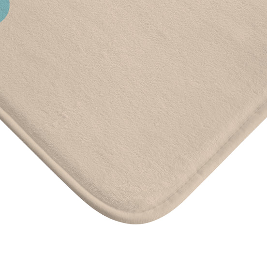 Minimalist Beige Bath Mat with Aqua Dot – Modern Non-Slip Bathroom Rug