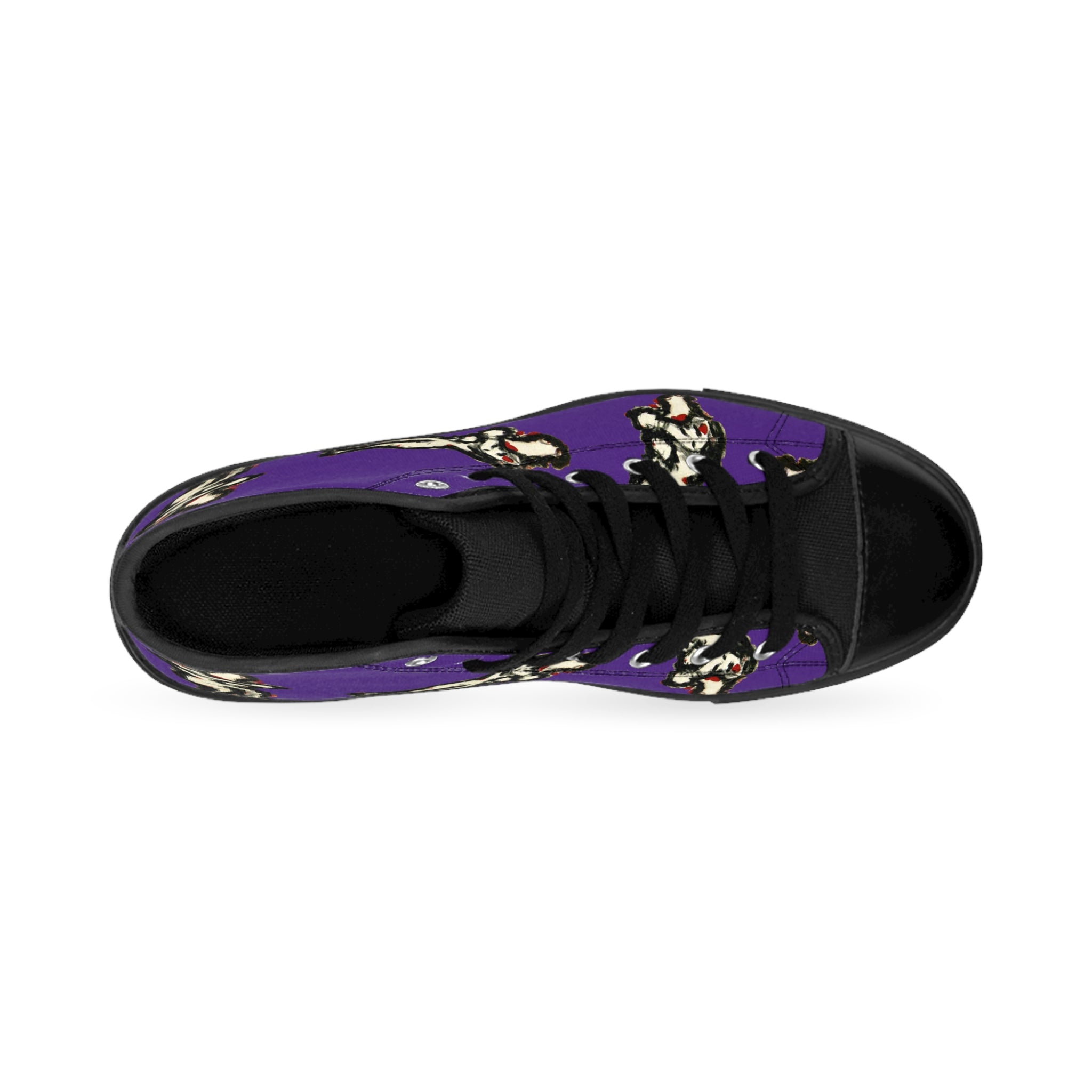 InTense – Women’s High-Top Canvas Sneakers with Abstract Figure Art – Dark Purple Background