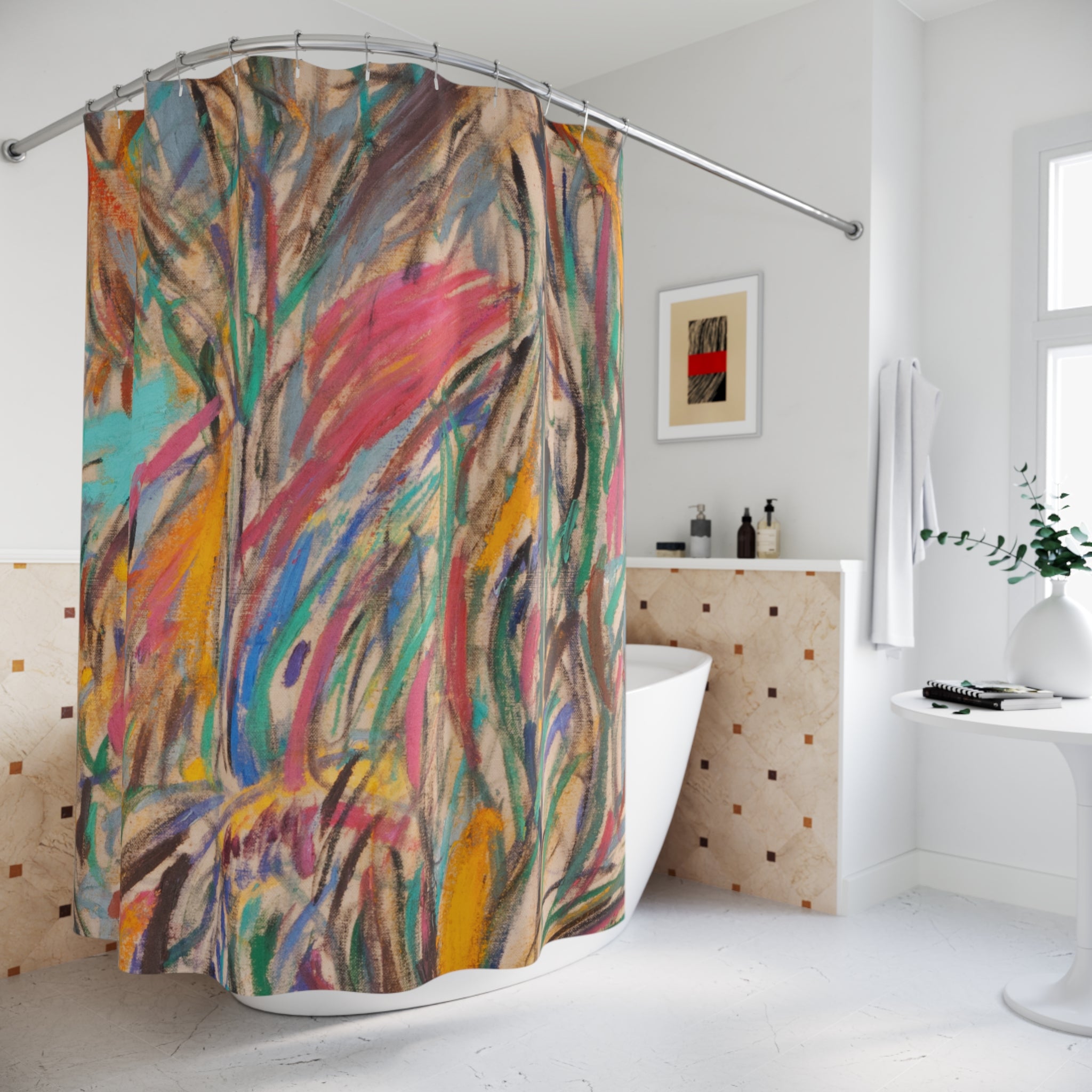 House by the Side of the Road — Colorful Abstract Art Shower Curtain