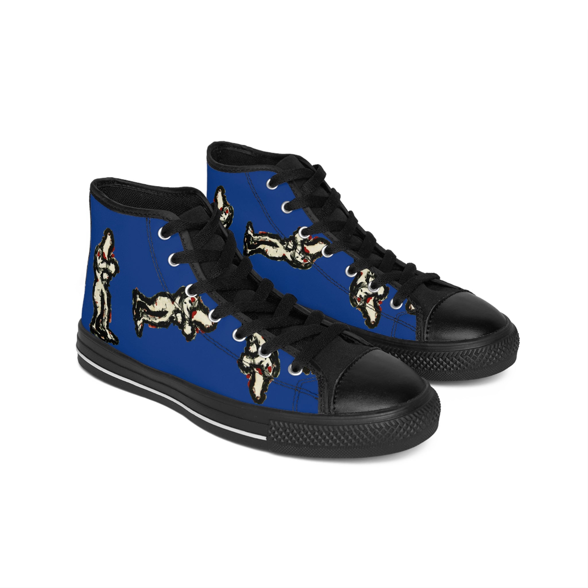 InTense – Men’s High-Top Canvas Sneakers with Abstract Figure Art – Dark Blue Background