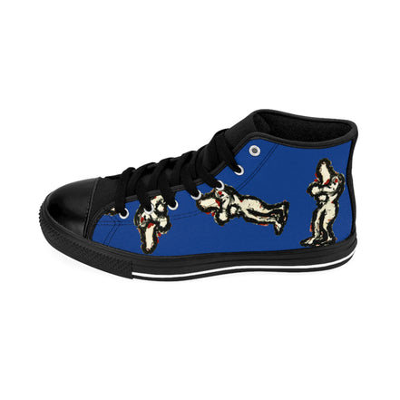 InTense – Women’s High-Top Canvas Sneakers with Abstract Figure Art – Dark Blue Background