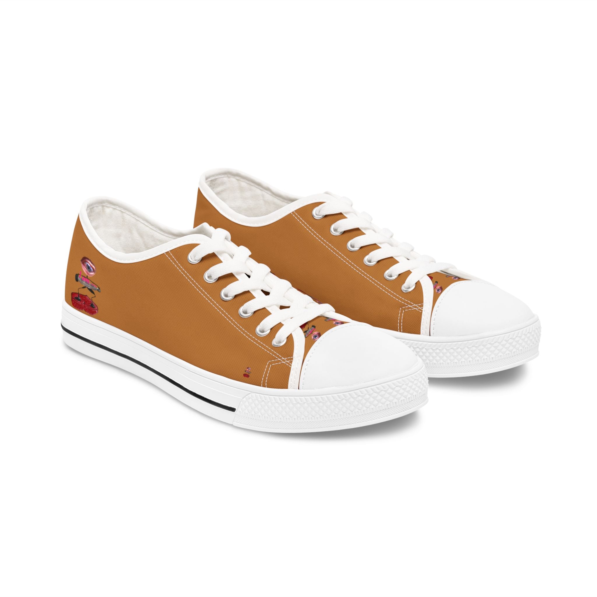 I Am – Women’s Surreal Eye Low-Top Canvas Sneakers – Light Brown Background