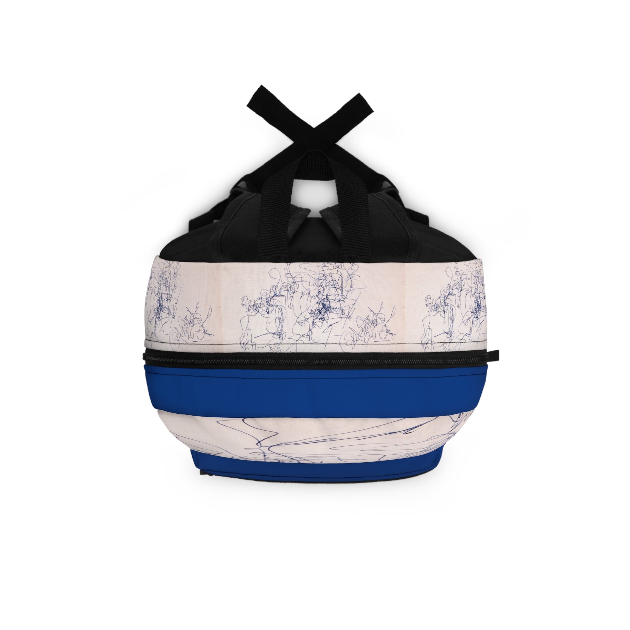 Abstract Ink Sketch Backpack — Minimalist Doodle Front Pocket Bag (dark blue)