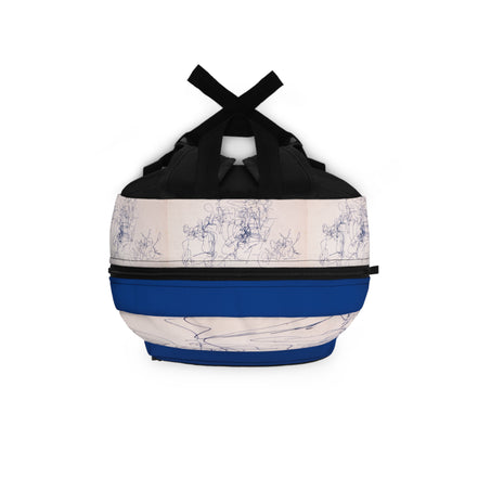 Abstract Ink Sketch Backpack — Minimalist Doodle Front Pocket Bag (dark blue)