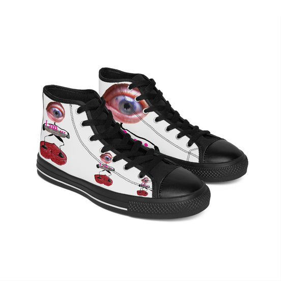 I Am – Women’s High-Top Canvas Sneakers with Surreal Eye Figure Art – White Background