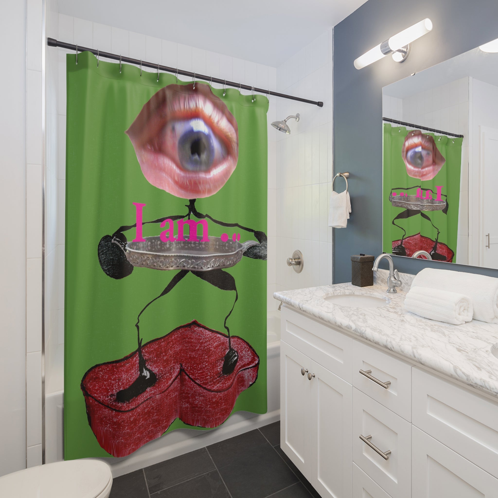 I Am… Surreal Eye Art Shower Curtain – Red Heart Figure