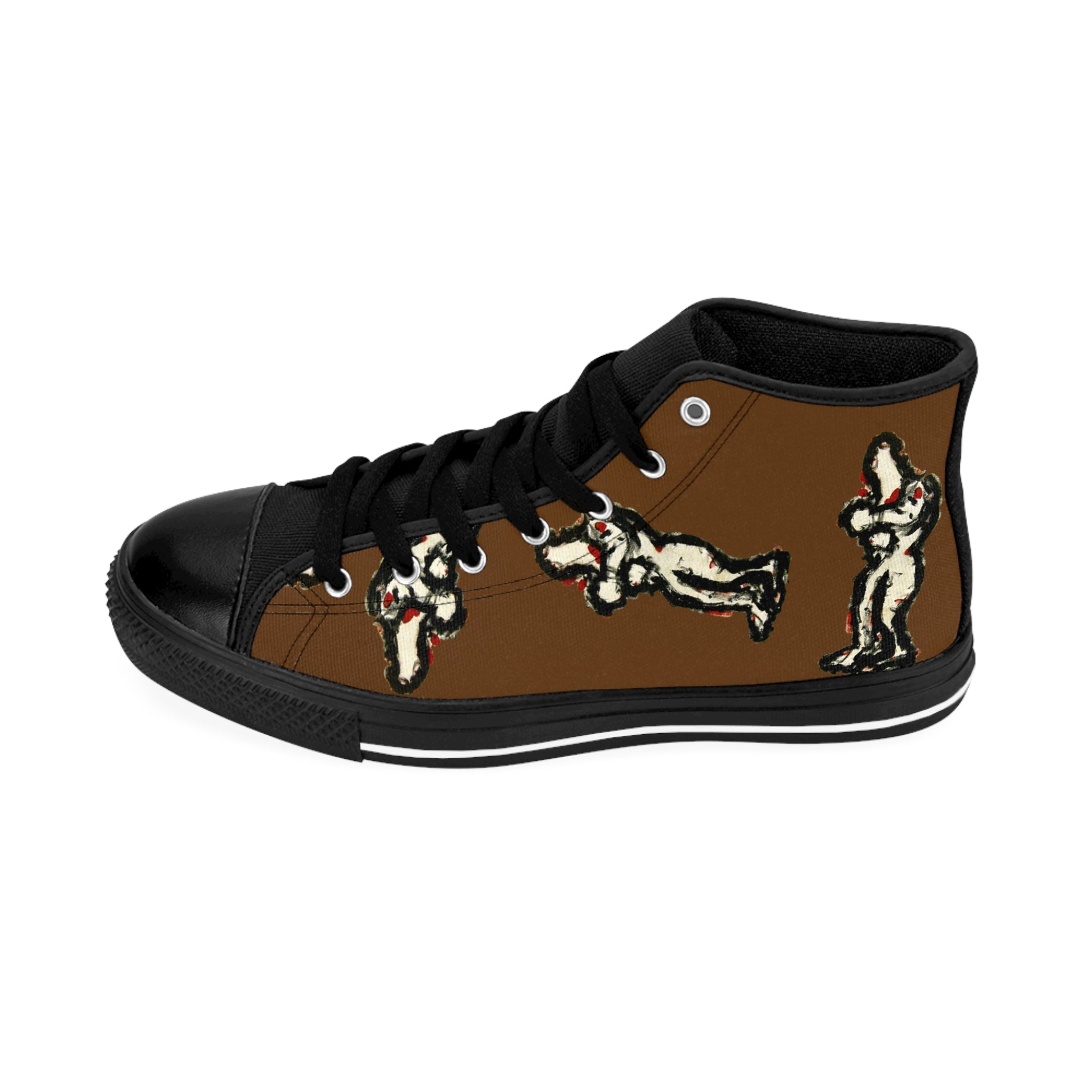InTense – Women’s High-Top Canvas Sneakers with Abstract Figure Art – Brown Background