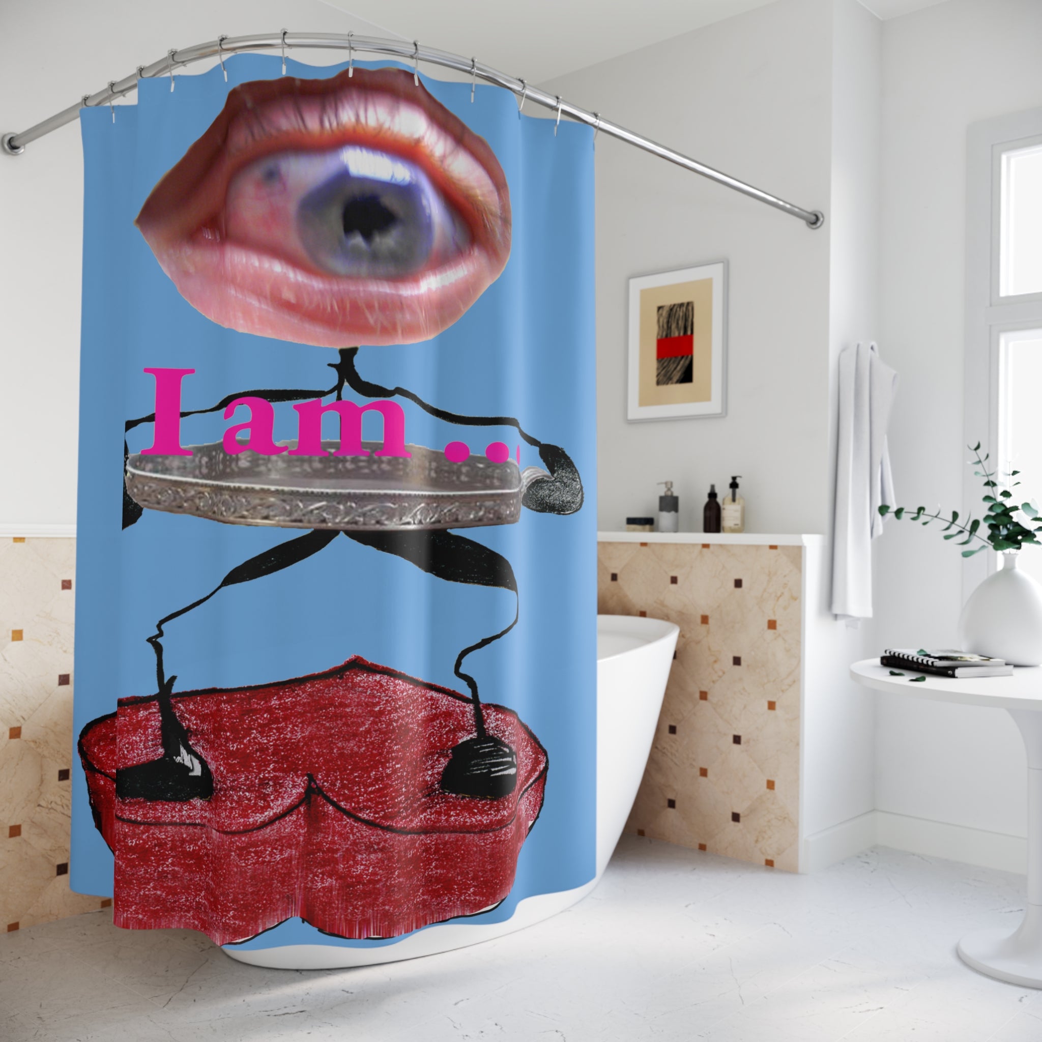 I Am… Surreal Eye Art Shower Curtain – Red Heart Figure