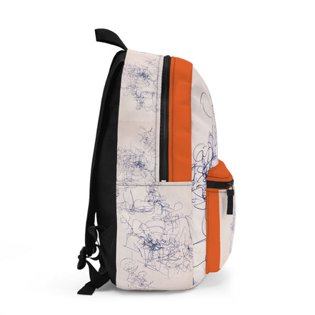 Abstract Ink Sketch Backpack — Minimalist Doodle Front Pocket Bag (dark orange)