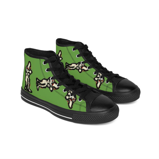 InTense – Women’s High-Top Canvas Sneakers with Abstract Figure Art – Green Background