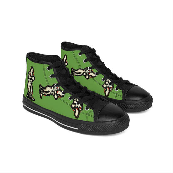 InTense – Women’s High-Top Canvas Sneakers with Abstract Figure Art – Green Background