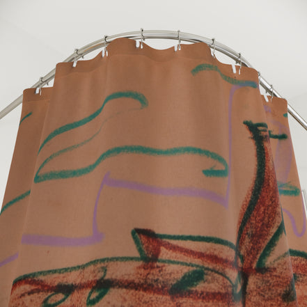 Hand-Drawn Canoe Shower Curtain — Rustic Boat on Wavy Lake Bathroom Decor