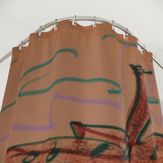 Hand-Drawn Canoe Shower Curtain — Rustic Boat on Wavy Lake Bathroom Decor