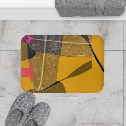 Yellow Botanical Bath Mat — Modern Leaf Pattern