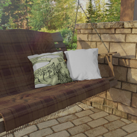 Outdoor Pillow - Sketchy Vineyard Landscape Decorative Accent Pillow