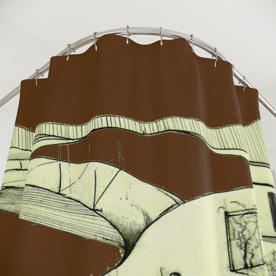 Tuscan — Hand-Drawn Landscape Shower Curtain (Dark Brown)