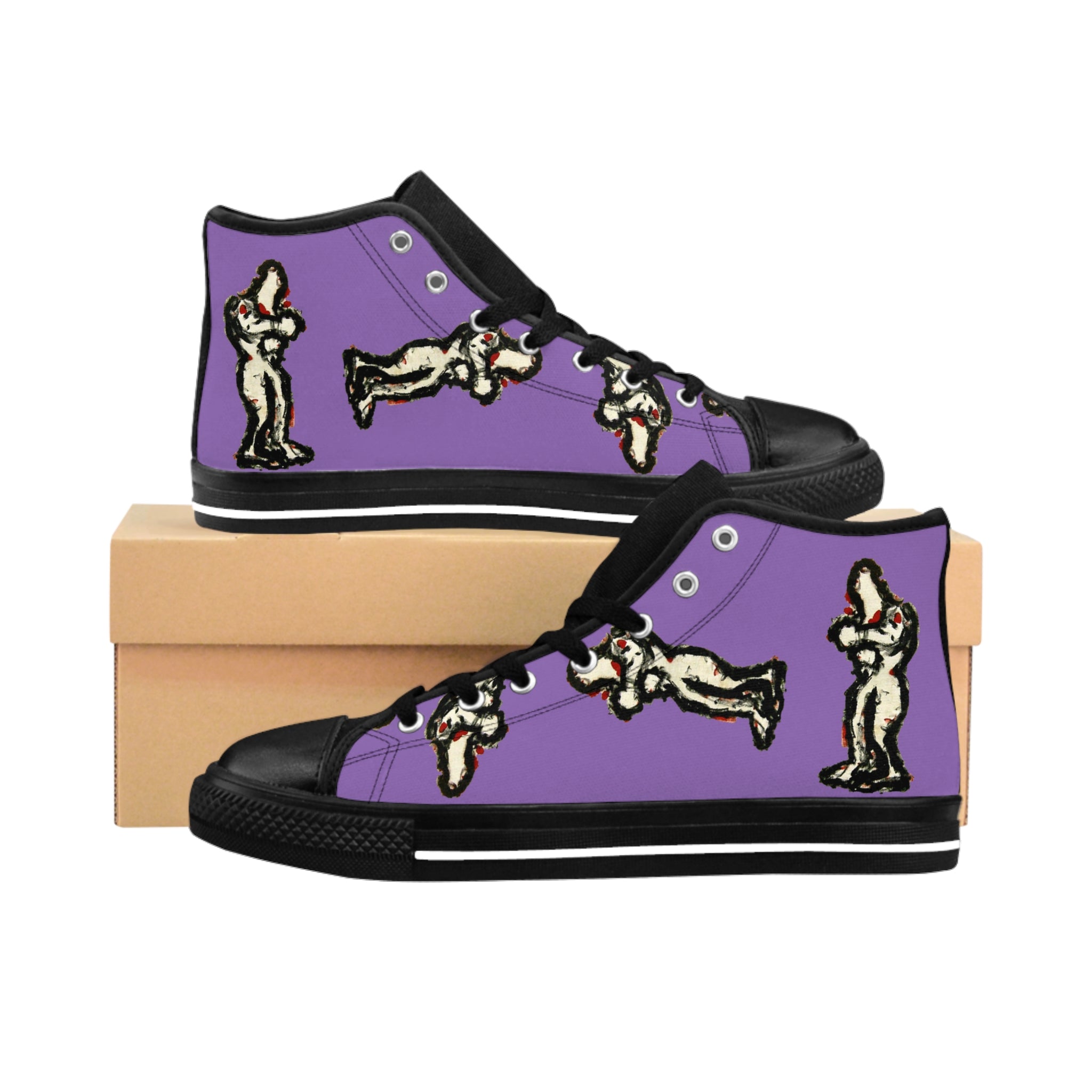 InTense – Men’s High-Top Canvas Sneakers with Abstract Figure Art – Light Purple Background
