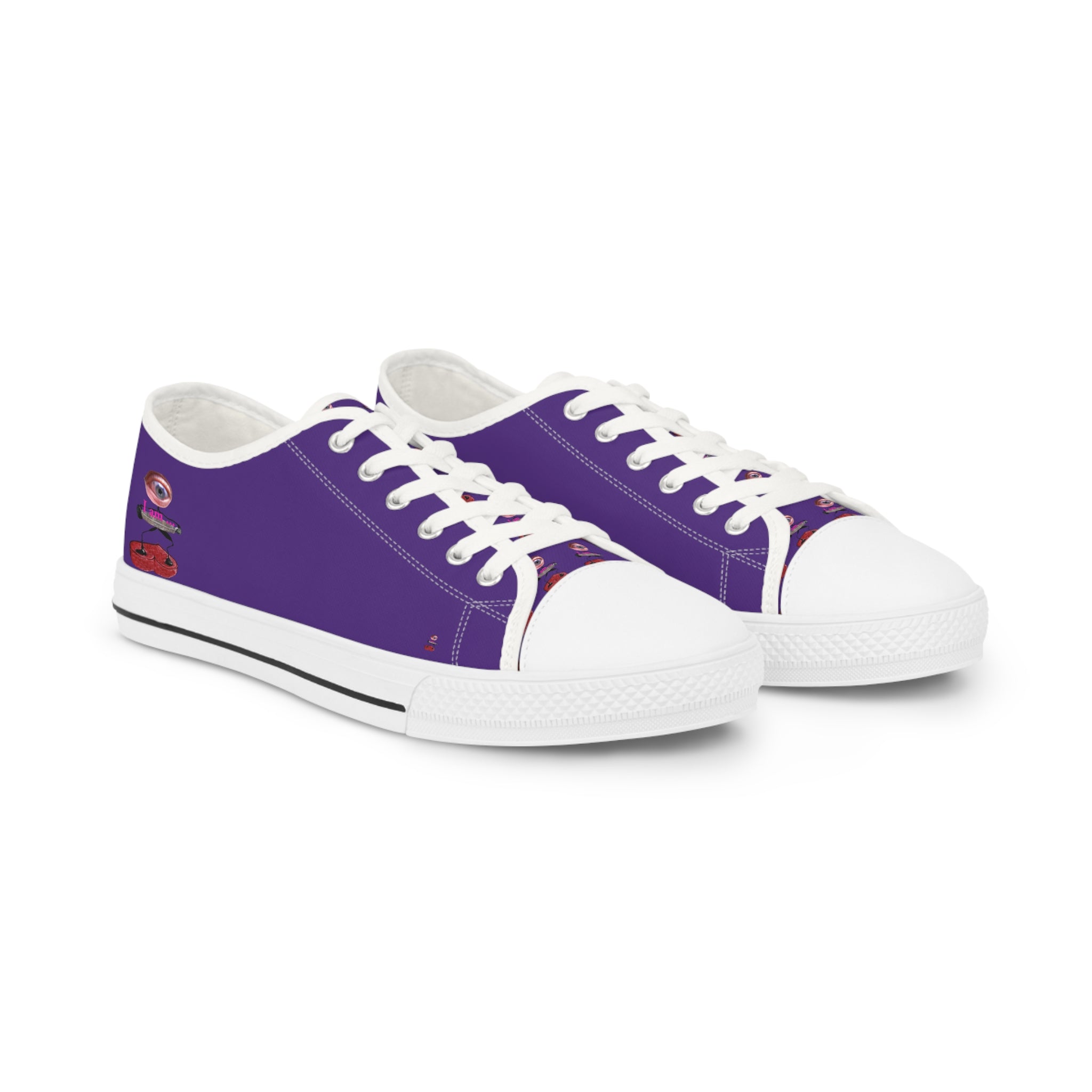 I Am – Men’s Surreal Eye Low-Top Canvas Sneakers – Dark Purple Background