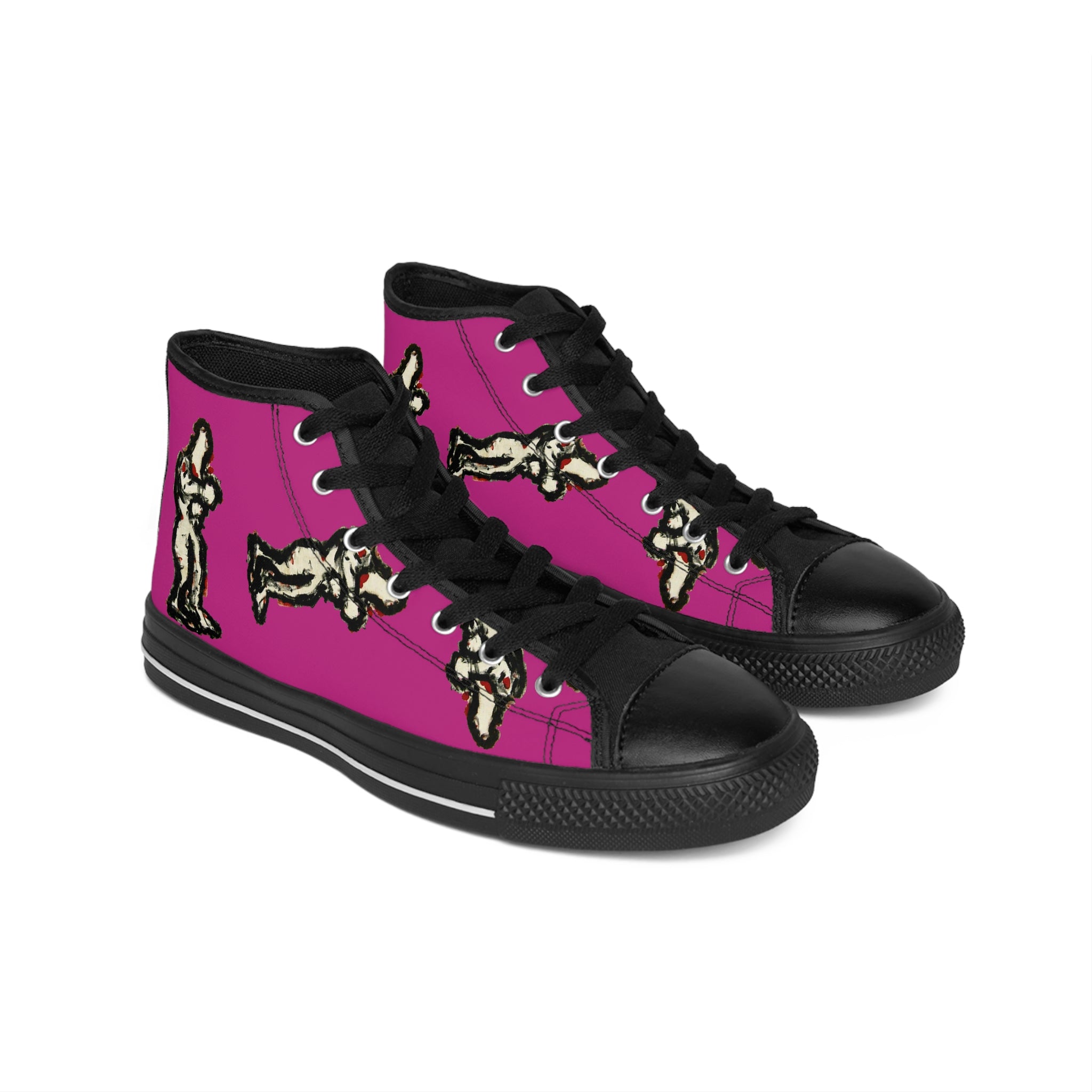 InTense – Women’s High-Top Canvas Sneakers with Abstract Figure Art – Hot Pink Background