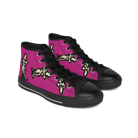 InTense – Women’s High-Top Canvas Sneakers with Abstract Figure Art – Hot Pink Background