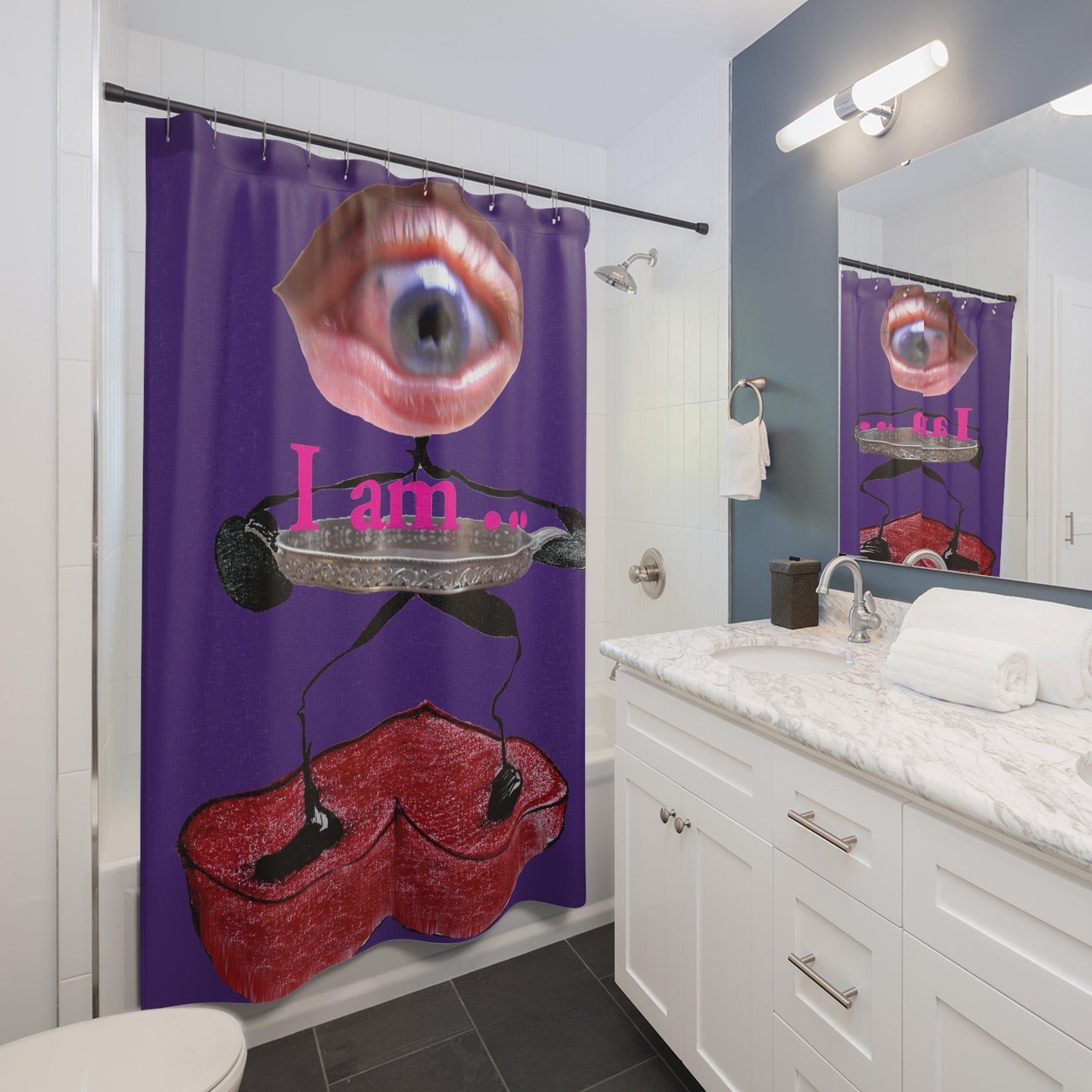 I Am… Surreal Eye Art Shower Curtain – Red Heart Figure