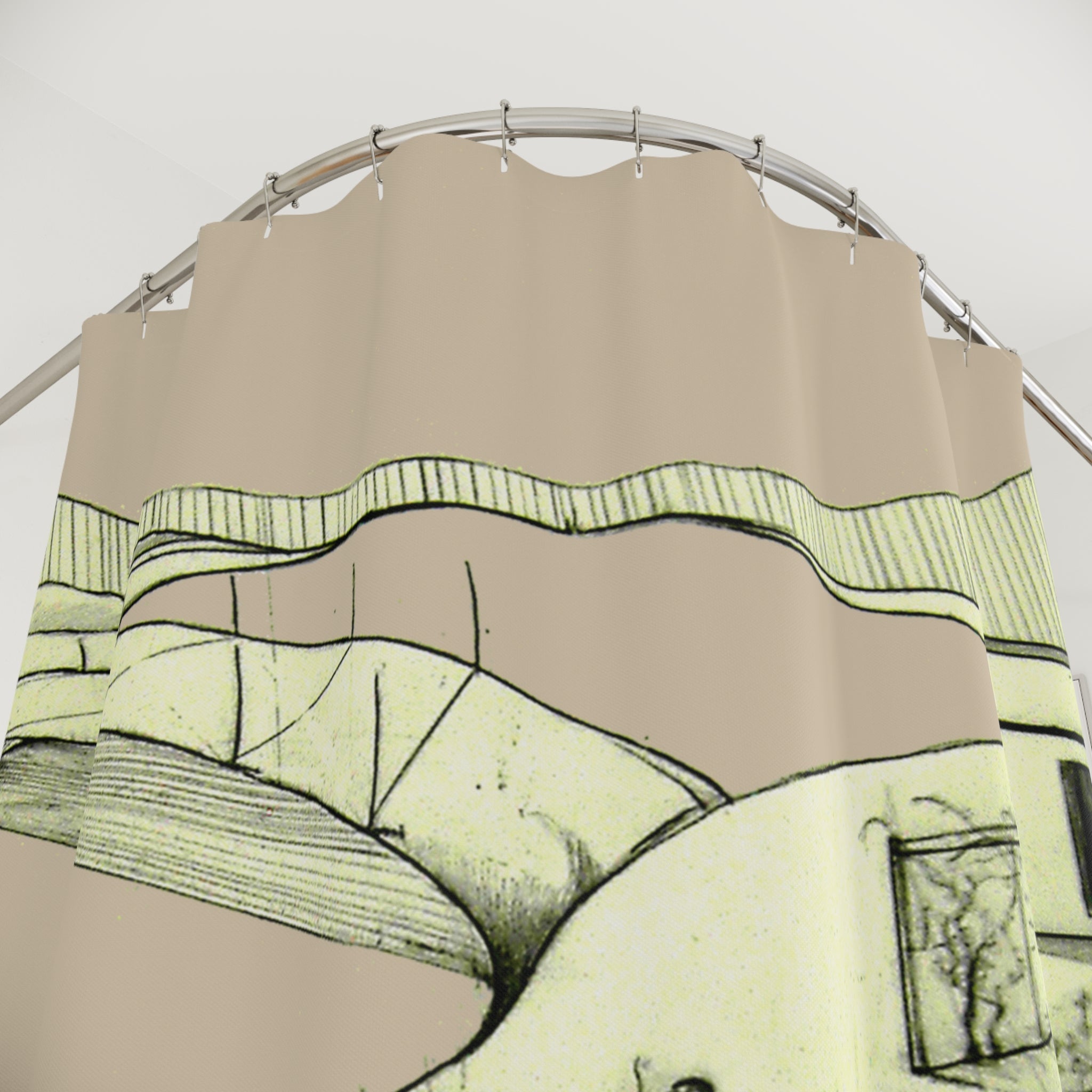 Tuscan — Hand-Drawn Landscape Shower Curtain (Creme)