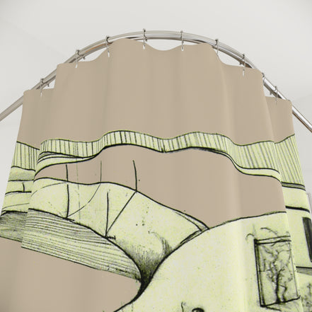 Tuscan — Hand-Drawn Landscape Shower Curtain (Creme)