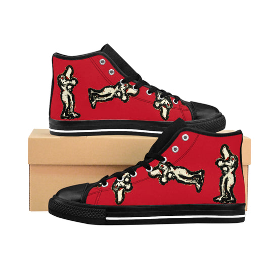 InTense – Women’s High-Top Canvas Sneakers with Abstract Figure Art – Dark Red Background